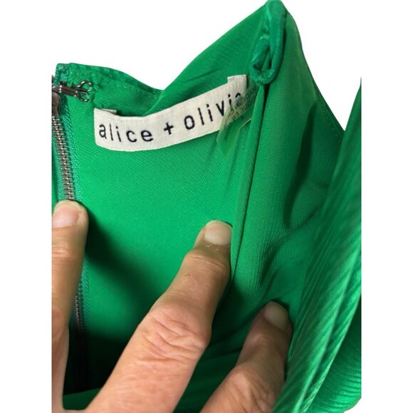 Alice + Olivia Harmony Draped Silk Slip Dress Womens 4 Green Bias Designer Luxe - Picture 4 of 8